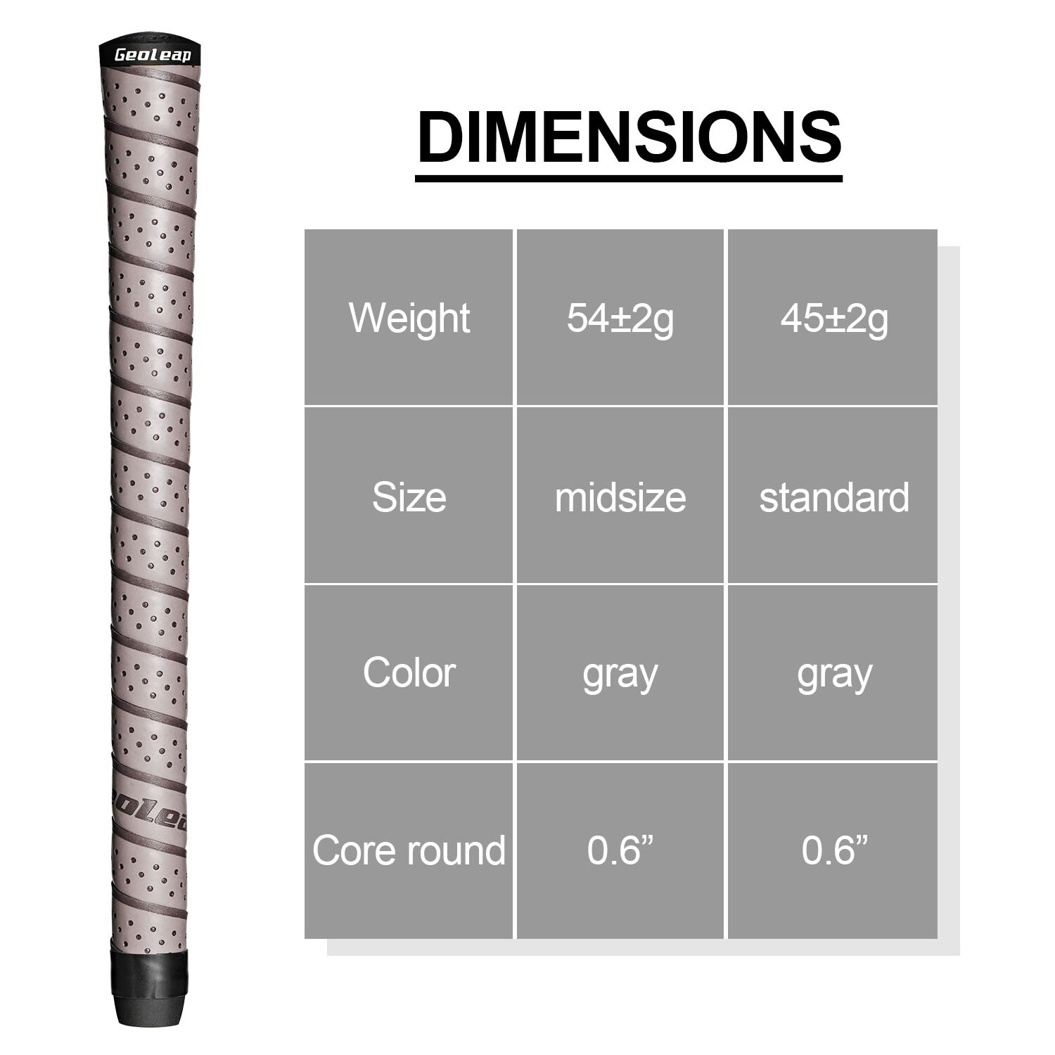 Geoelap wrap golfgreb 10 stk / sæt standard / mellemstore golfklub greb jern og træ greb 4 farver at vælge: Grå-standard