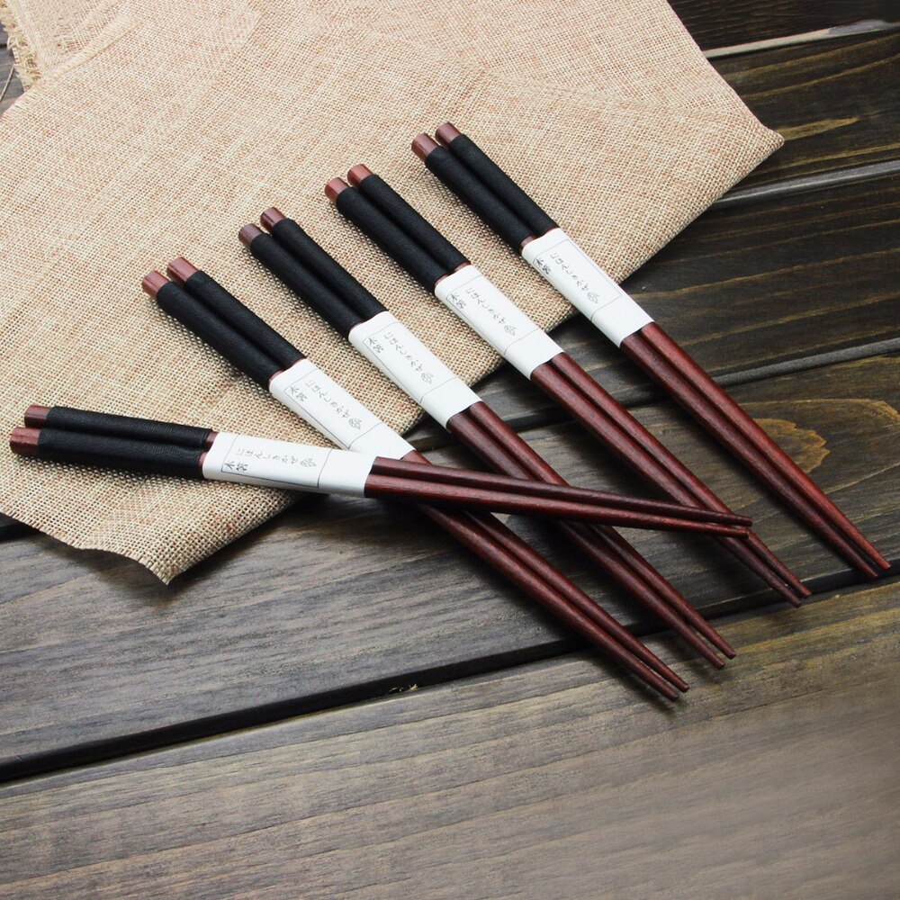 Chopsticks Handmade 5 pairs Natural Wood Lacquer Wooden Chopstick Antiseptic Japanese Sharp Chopstick Korean Chinese Food