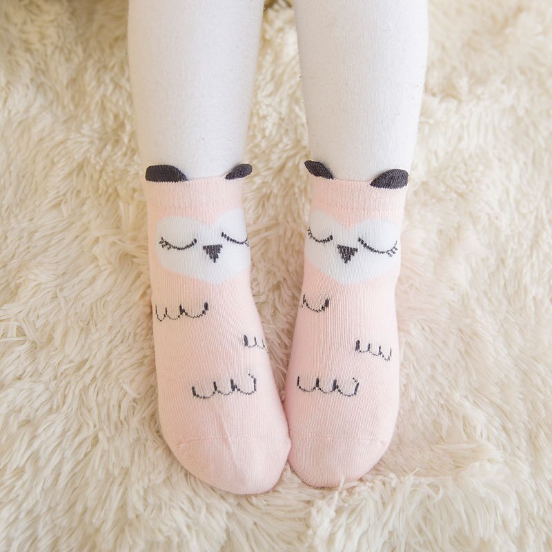 Hylidge Frühling Herbst kinder Socken mit Nette Kleine Ohr Cartoon Baby Nicht-slip Boden Socken Baumwolle Jungen Mädchen socken: Pink / 24M
