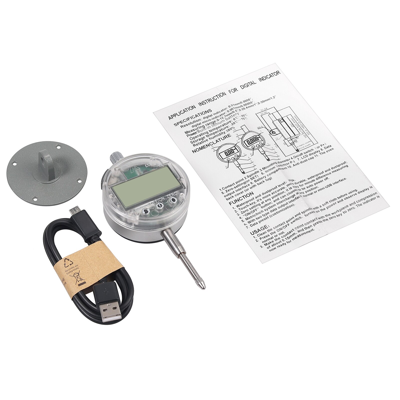 TANiCE Touch Button DTI Digital Dial Indicator 0.01mm/0.0005'' Range Tester Tool 25.4mm/1'' High-Precision Measurement Indicator