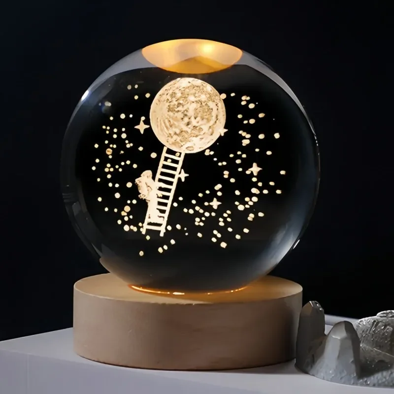 Rabatter]usb led nattlampa galax saturnus måne kristallkula stämningsljus sovrum heminredning bordslampa för: Armégrön