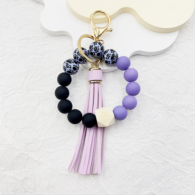 Llavero con cuentas de silicona para hombre y mujer, pulsera con cuentas y borlas para colgar carteras: Plata