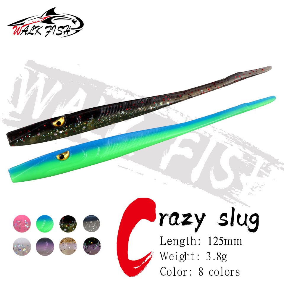 WALK FISH 6pcs/bag Crazy Slug Soft Fishing Lure 125mm 3.8g Artificial Bait Silicone Worms Shad Eel Seabass Needfish Fishing