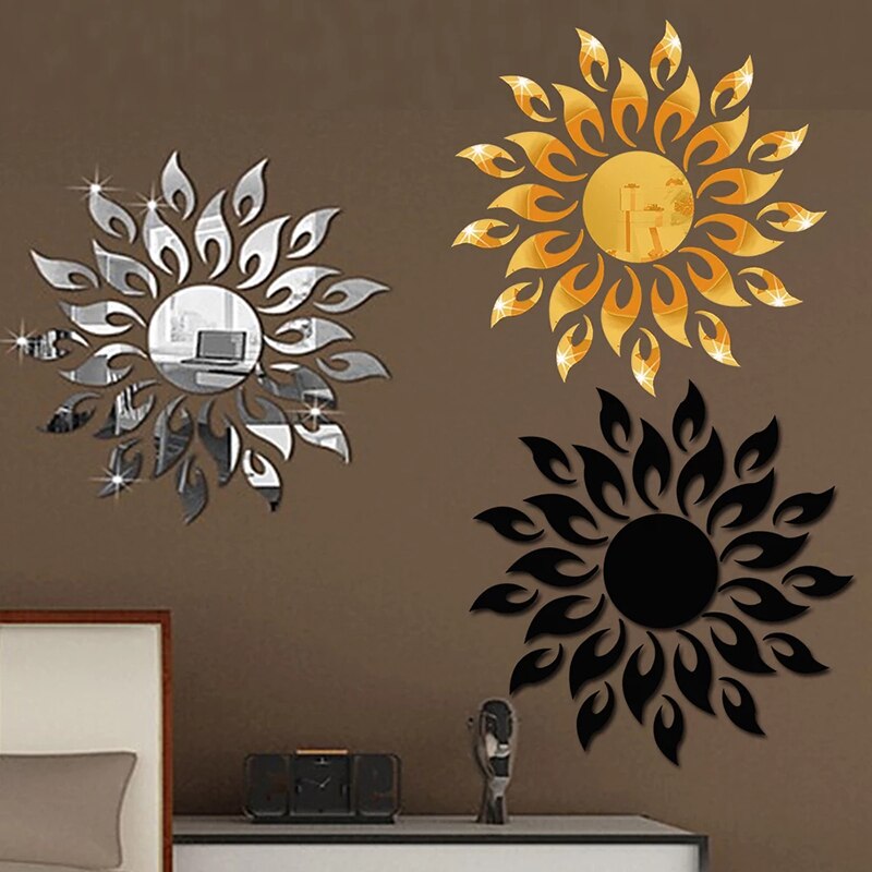 Sun Mirror Wall Sticker 3D TV Background Stickers DIY Wall Decor Decal Stickers Art Mural Bedroom Bathroom Decoration