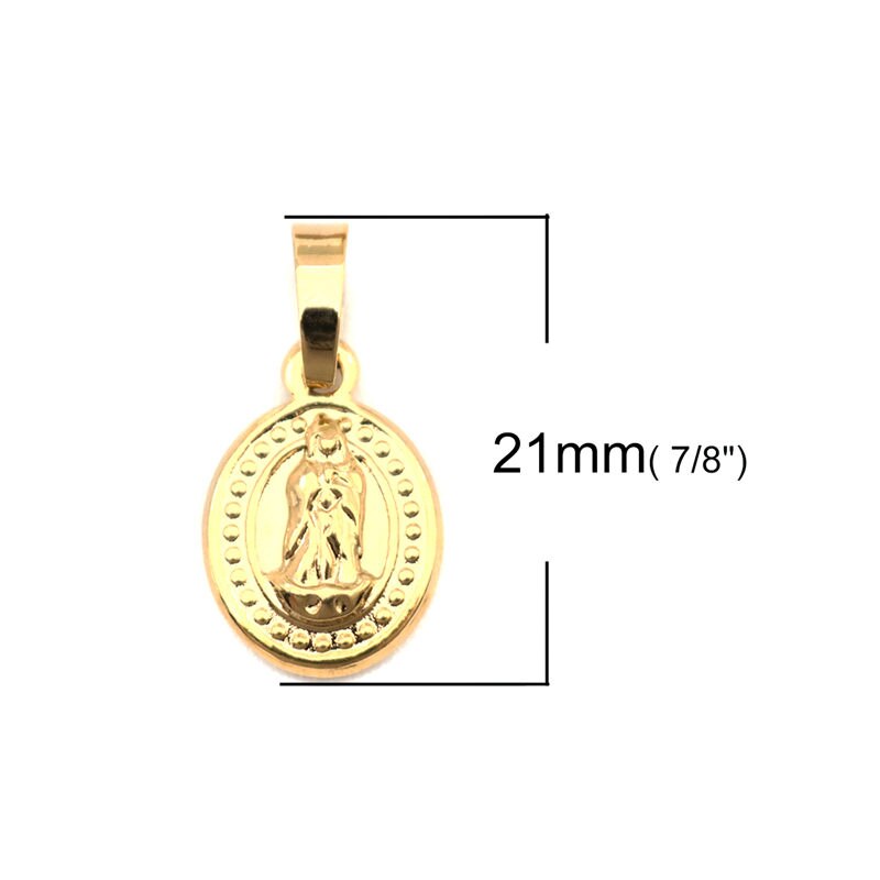 Rvs Charms Ronde &amp; Ovale Gouden Virgin Mary Hangers Voor Vrouwen Mannen Armbanden Kettingen Trendy Sieraden Maken, 1 Stuk