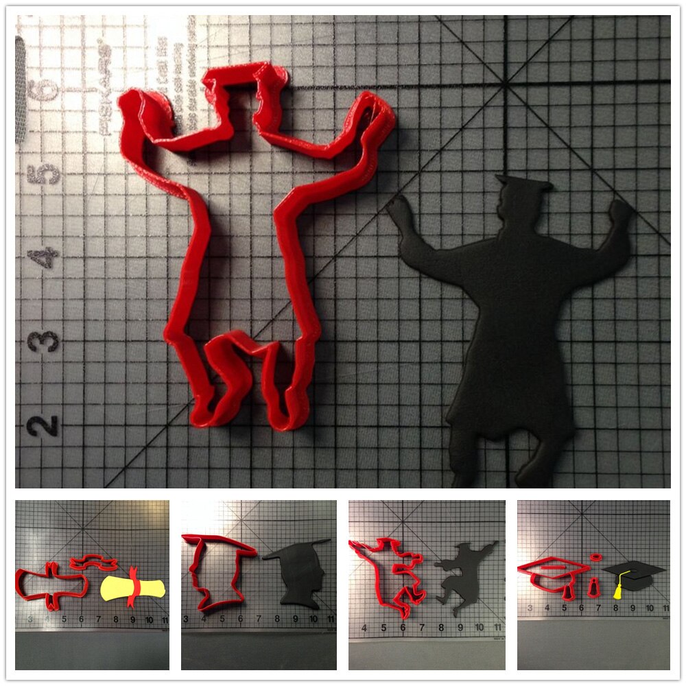Specialfremstillet 3d udskårne kageudstikker sæt studentereksamen hat og model fondant kage top kage udstikker kage dekorationsværktøj
