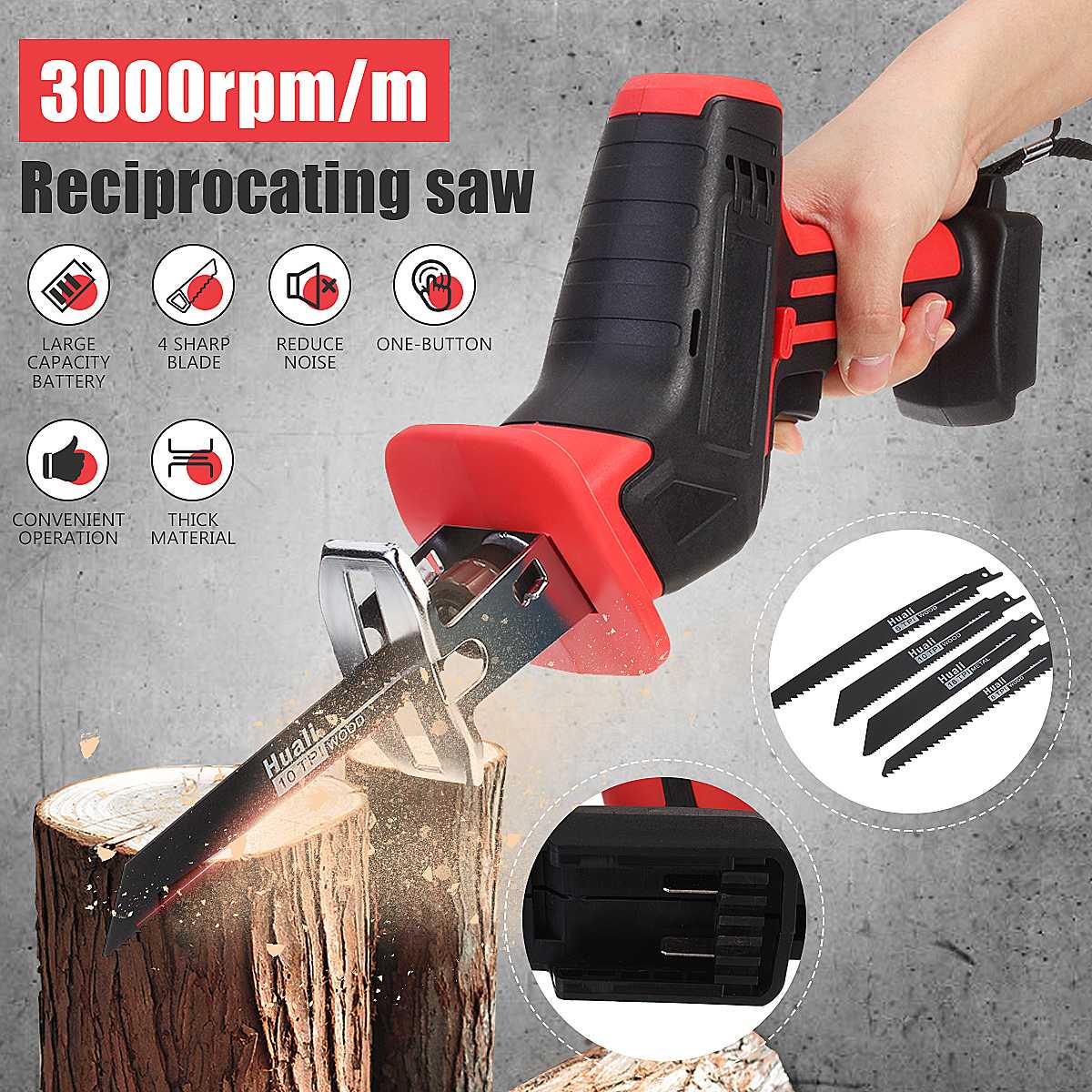 3000RPM/min Cordless Reciprocating Saw Blade Electric Saber Saw Kit For Wood Metal Chain Cutting Power Tool without Battery