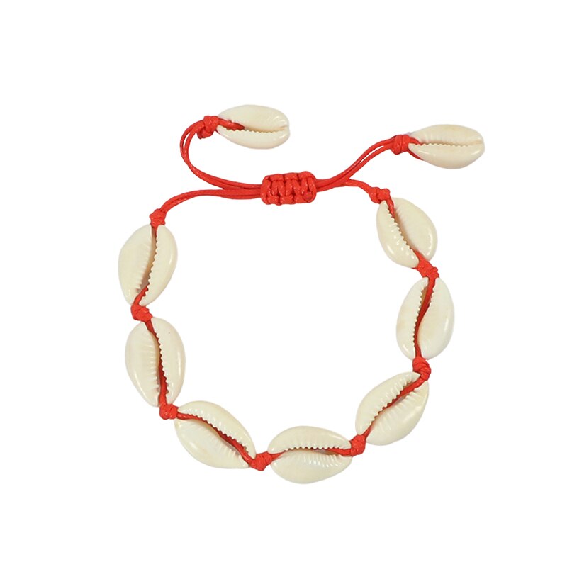 Collar de conchas marinas para mujer, Gargantilla de conchas marinas naturales, pulseras de conchas de verano, cadena de cuerda hecha a mano, joyería: Bracelet Red