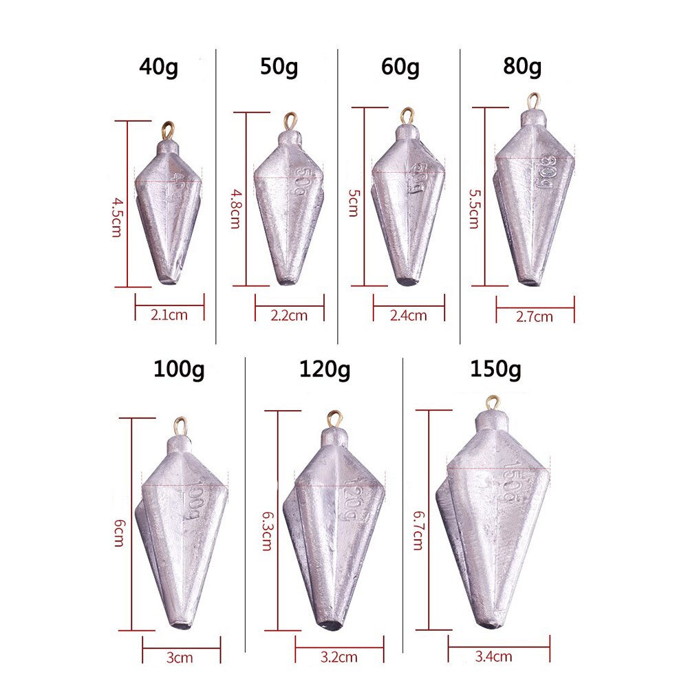 De plomo de 40g, 50g, 60g, 80g, 100g, 120g, 150g, plomo de cuatro esquinas, peso de plomo, tiro dividido en línea, aparejos de pesca, accesorios de gancho 1 pieza