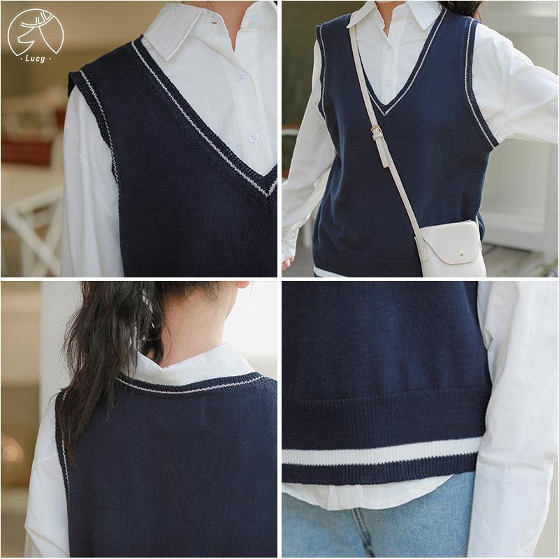 Sweater Vest Women Autumn Loose V-neck Sleeveless Korean Style All-match Womens Vintage Waistcoats Ulzzang Fresh Chic