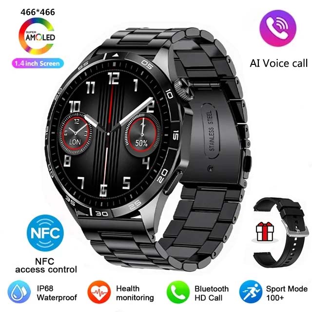 2024 novo para huawei xiaomi gt4 pro relógio inteligente masculino nfc gps rastreador amoled 466*466 tela hd freqüência cardíaca bluetooth chamada smartwatch: Prateado