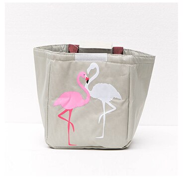 Comedor térmico de la caja de almuerzo portátil PAQUETE DE AISLAMIENTO impermeable almuerzo de paño Oxford bolso para las mujeres de los hombres, bolso bolsas bolsa: Gray Flamingo