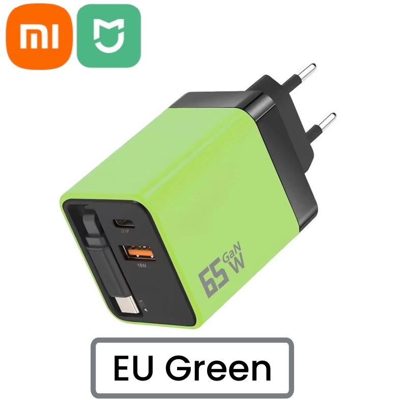 Xiaomi Mijia 65W Gallium Nitride Fast Charger With Built-in Retractable Charging Head Dual-port A+C for Apple Huawei Phones: Yellow
