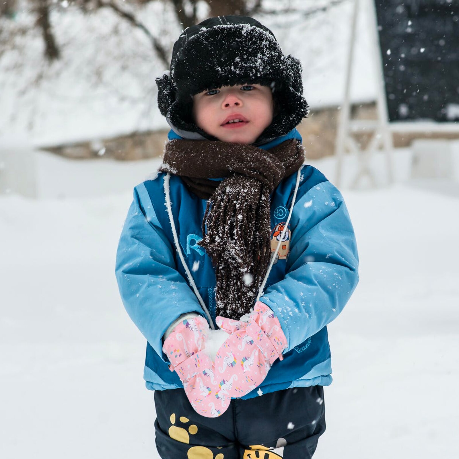 CYSINCOS Winter Children Print Cartoon Thickening Ski Gloves Kids Windproof Waterproof Non-slip Long-sleeved Mittens