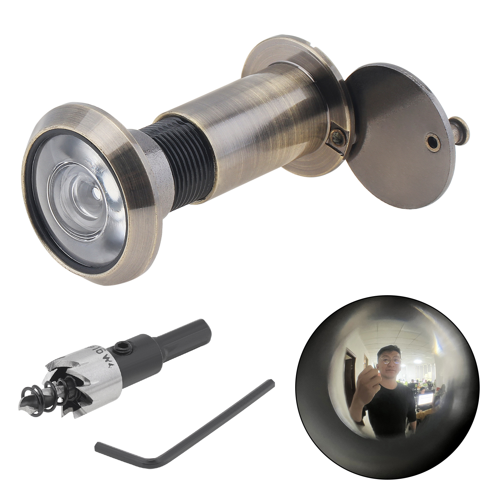 16Mm 200 Graden Deurkijker Hd Glazen Lens Groothoek Veiligheidsdeur Kijkgaatje Met Boor Set Voor Deuren 1.57-2.56Inch Dikte
