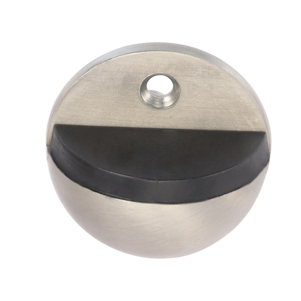 Gulvmonterede dørstoppere aps zink legering satin krom halvmåne dørstopper træ 43mm dia støbte dørholder