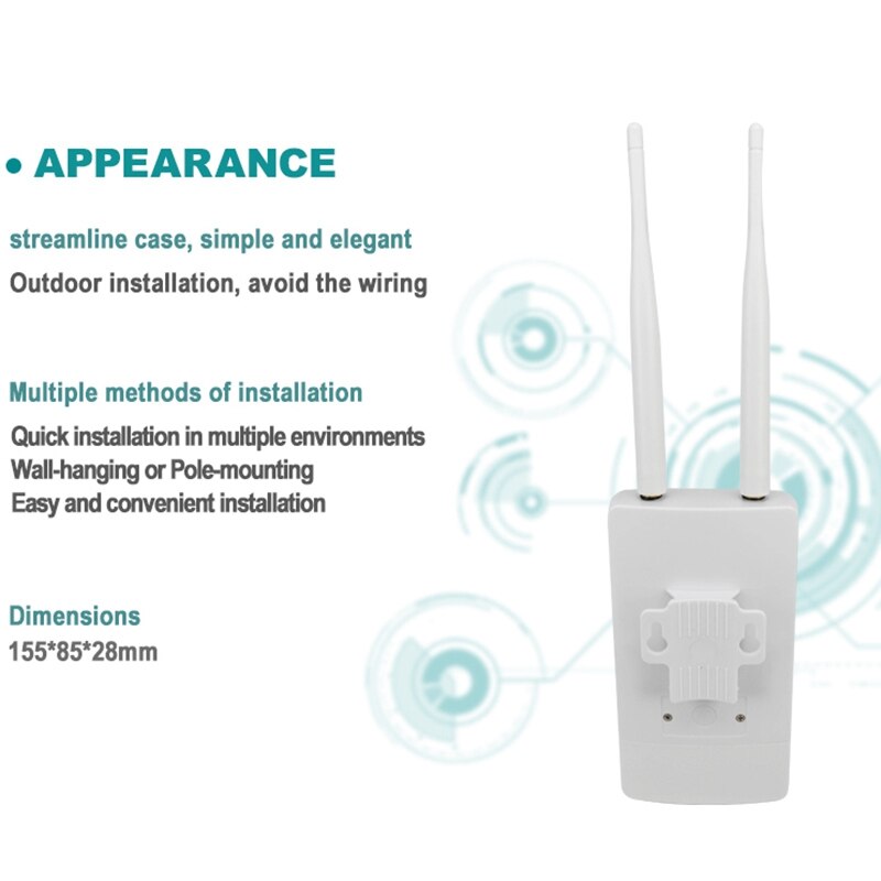 Router met vier antennes, waterdichte wifi-router voor buiten, stabiele extender, dualband draadloos toegangspunt, lange afstand eu-stekker