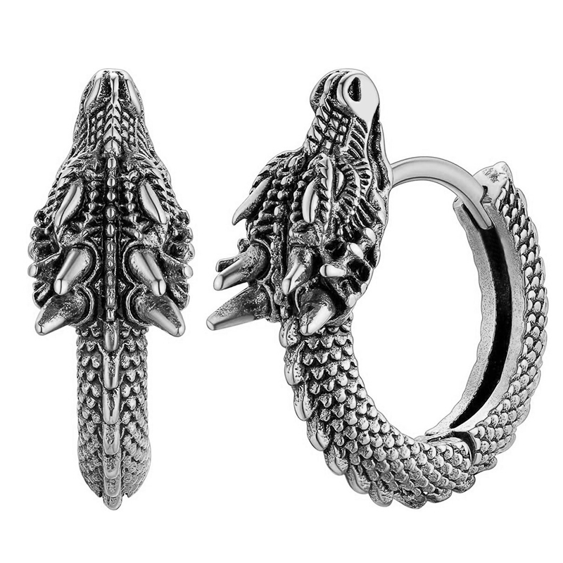 Huitan Trendy Mannelijke Draak Hoepel Oorbellen Hip Hop Stijl Punk Party Accessoires Unisex Dagelijks Wearable Persoonlijkheid Sieraden