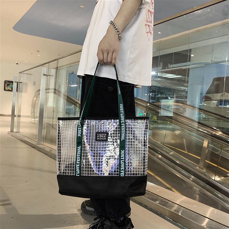 Moda nova marca de grande capacidade bolsa de ombro mochila estudante japonês transparente bolsa bolsa tote saco de compras casal