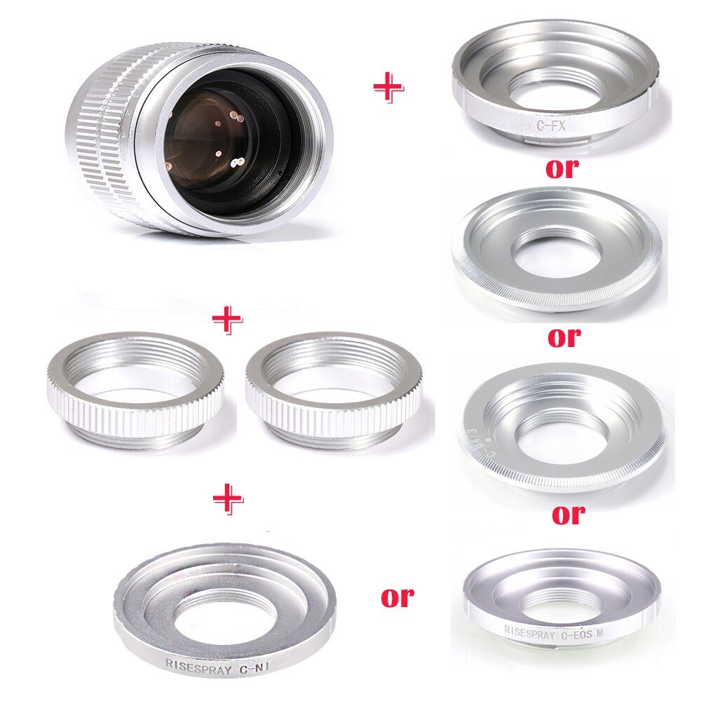 Fujian – objectif CCTV argenté 35mm f/1.7 APS-C + bague d&#39;adaptation + 2 anneaux Macro pour NEX FX M4/3 NIKON1 EOSM caméra sans miroir