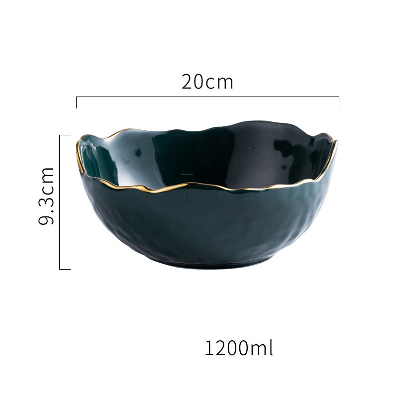 Light Luxury Gold Edge Ceramic Plate Household Steak Pasta Diner Plate Fish Dishes Dessert Bowl Kitchen Decor Tableware Sets: E-20x20x9.3cm