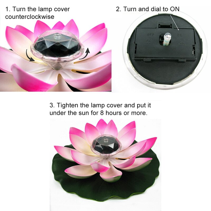 Solar Powered LotusFlower Floating LED Lights Garden Pool Landscape Decors