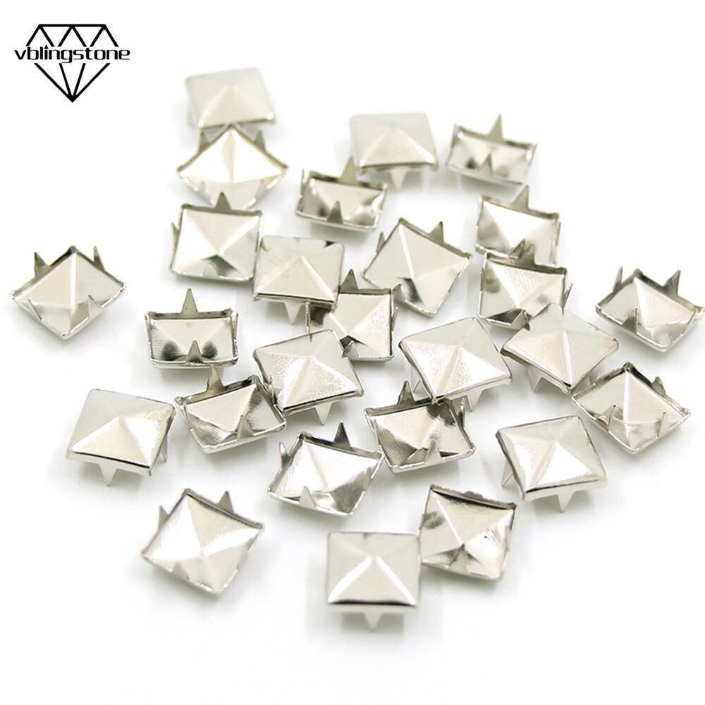 Tachuelas cuadradas de 100 piezas, remaches de Metal plateado, adornos de cuatro garras para ropa, accesorios de cuero para bolso DIY