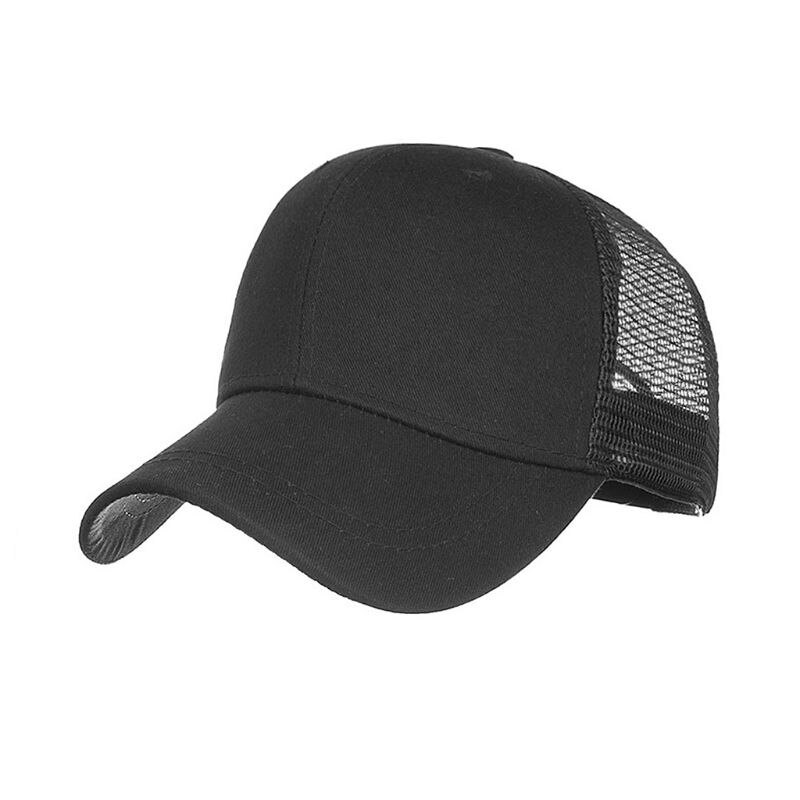 Outdoor Sunshade Ponytail Baseball Cap Women Messy Bun Tennis Hat Adjustable Cap: Black