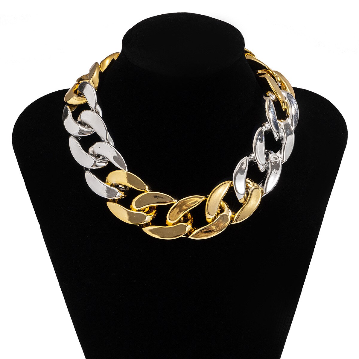 Collar Simple exagerado para mujer, cadena CCB gruesa distorsionada de Hip Hop de 4 colores, collares creativos, de joyería para chica Glamour a la: Color acero