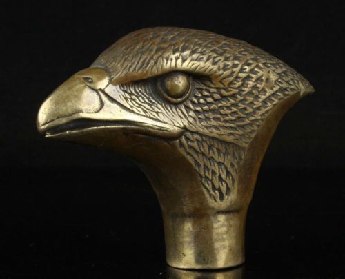 Chinese Oude Bronzen Hand Gesneden Eagle Standbeeld Cane Wandelstok Hoofd