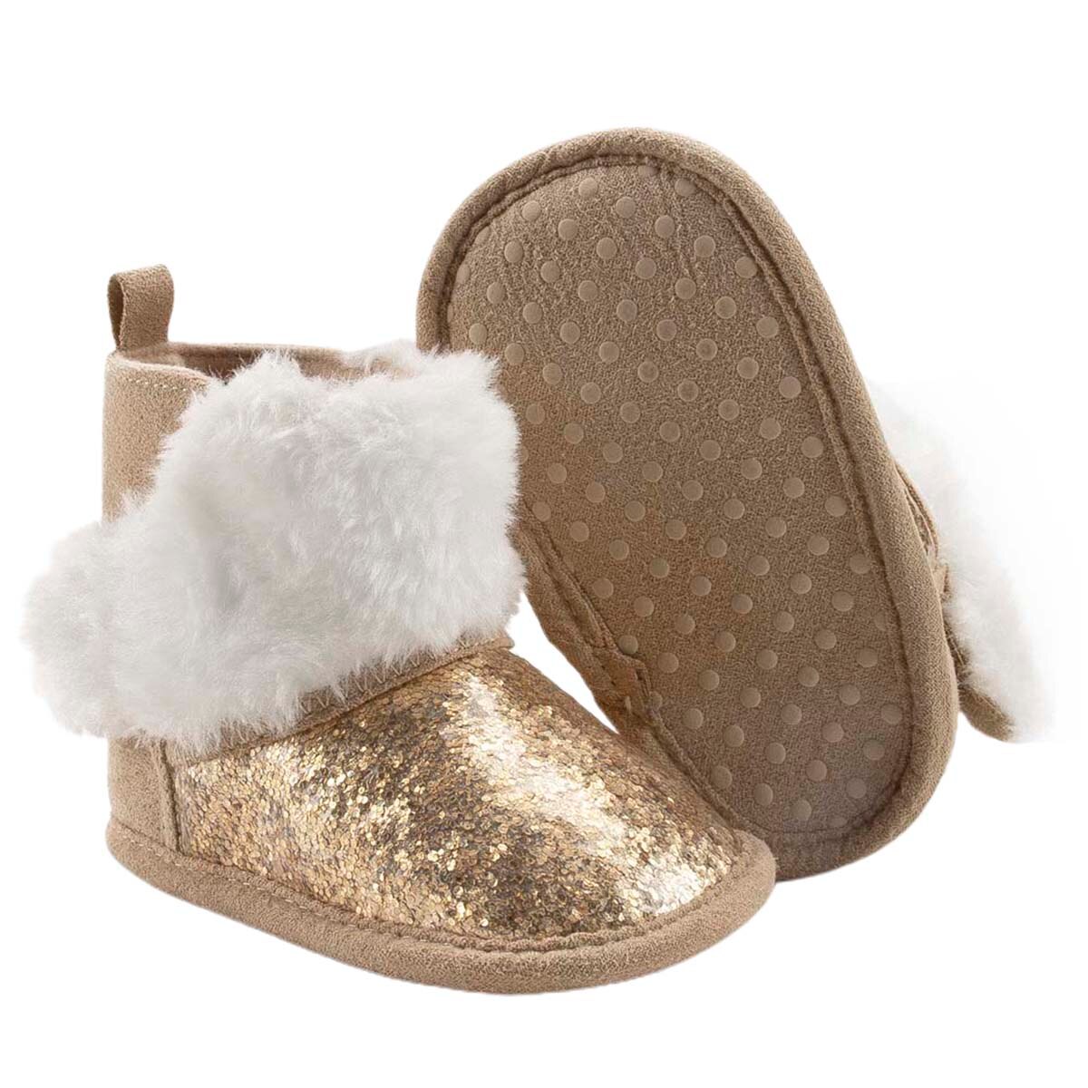 Bebé niños niñas nieve botas de suela suave brillo lentejuelas piel tobillo Anti-Slip un par de niño pequeño invierno cálido primeros zapatos de andar