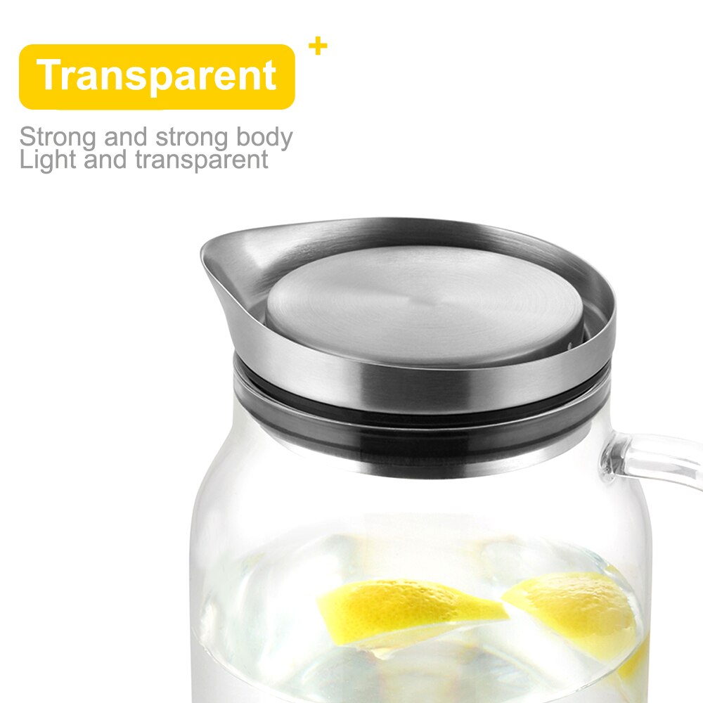 Borosilicaatglas Pitcher 68 ounces Grote Diameter Water Karaf met Rvs Filter Deksel Koffie Limonade Pitcher