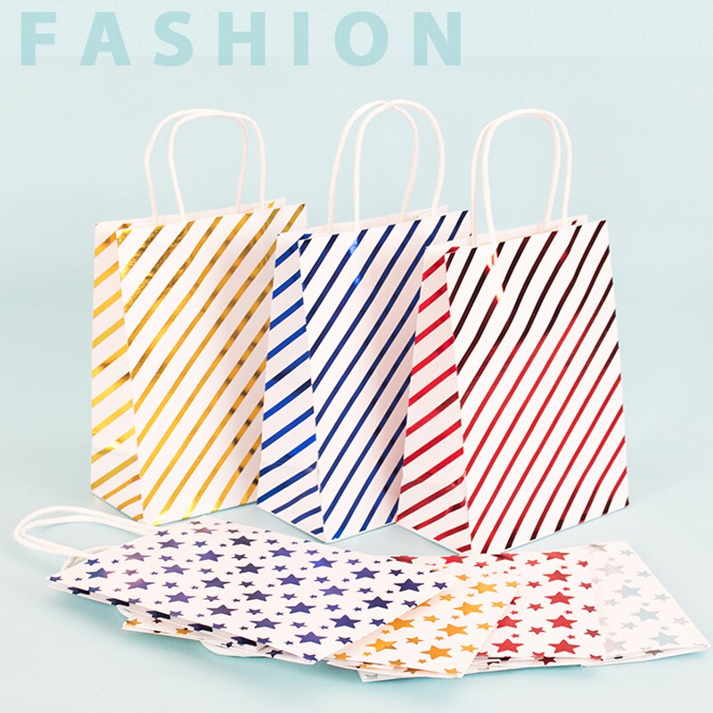 30pcs/lot Stars Striped Bag Paper Bags Birthday Wedding Party For With Handle 21*15*8cm