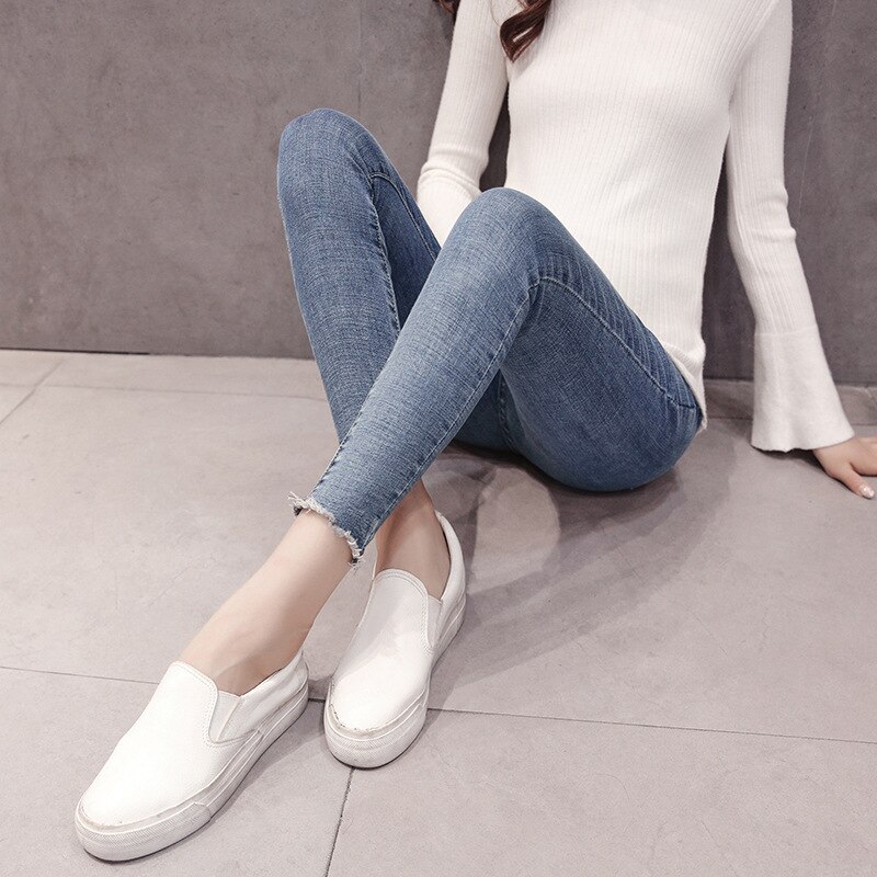 Calça jeans maternidade de 9/10 comprimento, jeans elástico, lavado, moda verão, roupa lápis para mulheres grávidas, calças para gravidez