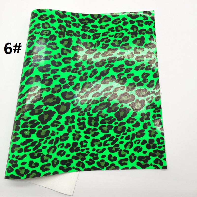1pc 21 x 29cm neon leopard trykt kunstlæder stof, syntetiske læder ark til at gøre buer leosyntetisk  t391: 6
