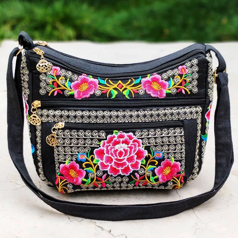 Sac de Style ethnique du Yunnan, sac à bandoulière brodé pour femmes, sacs à bandoulière entièrement brodés pour dames: Orange