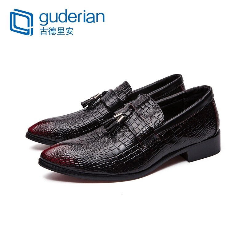 Guderian märke herrskor italienska tofs läderskor för män oxfords bröllopsskor zapato formell hombre cuero: Vin, röd / 12
