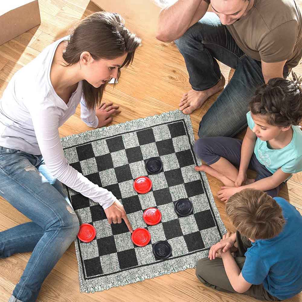 IKAUOIE Checkers Set Board Game With Checkered Double-Sided Carpets Carpet Chess Indoor Outdoor Board Games