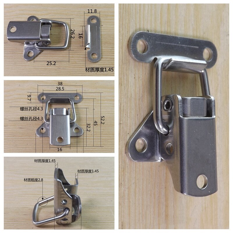 Rvs Houten Box Locking Hasps Klink Industriële Tool Koffer Metalen Vaste Gesp Lock Meubels Hardware Accessoires