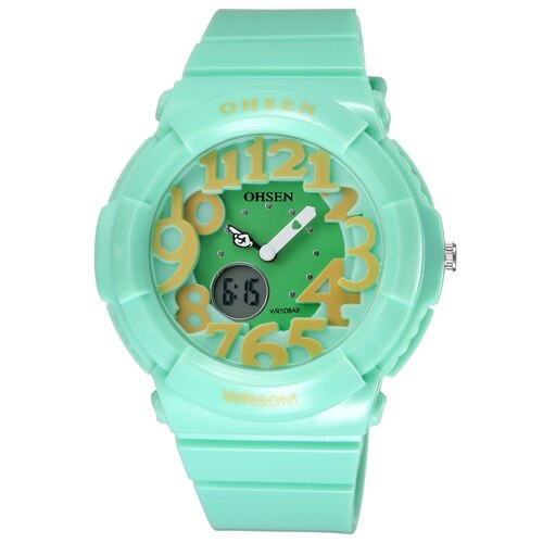 Ohsen digitaal quartz kinderhorloge voor meisjes, waterdicht, outdoor sporthorloge voor jongens, zwart siliconen dameshorloge: Groen polshorloge