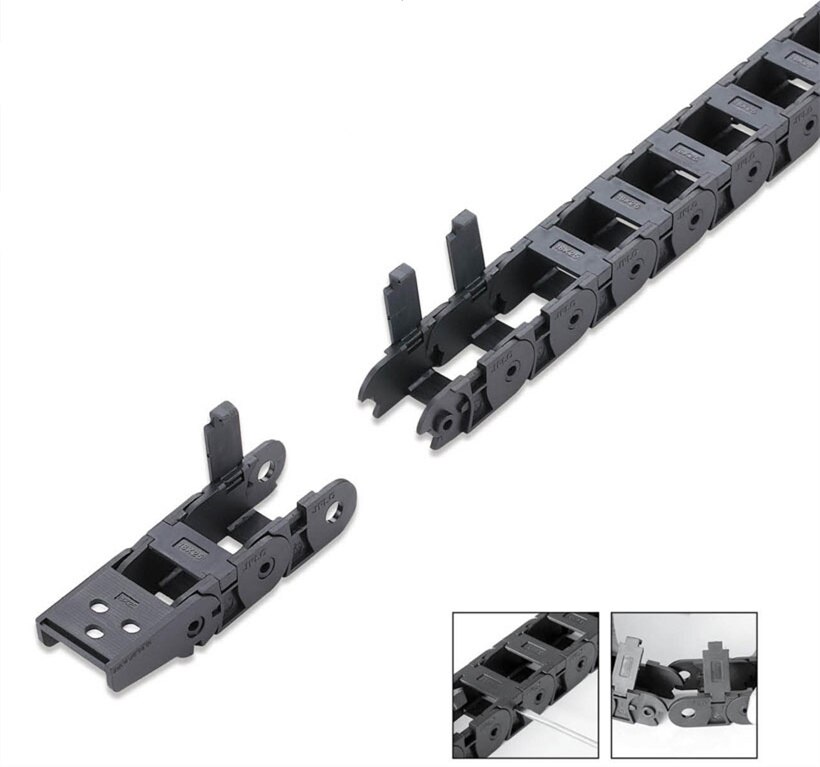 Bryggtyp kan öppna plast 15 mmx 25mm dragkedja med ändkontakter längd 1000mm gravyrmaskinkabel för cnc router