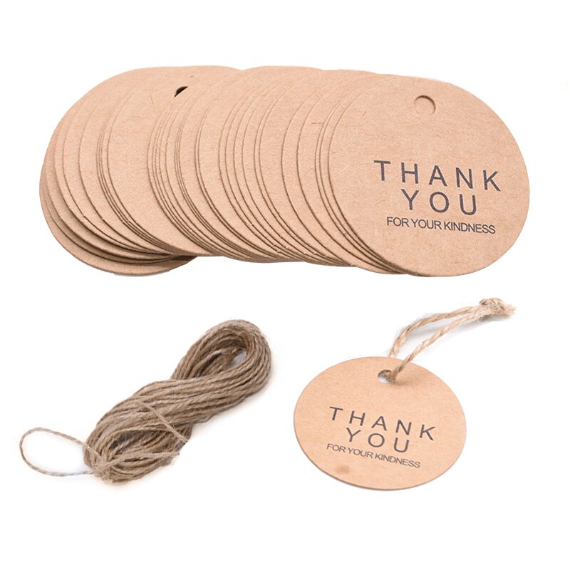 100 Uds. Etiquetas para colgar de papel Kraft blanco con etiqueta de cuerda etiquetas de productos para boda Favor galletas bolsa de dulces suministros de embalaje: B05