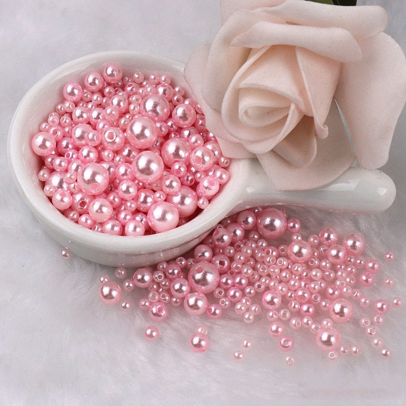 Cuentas de perlas de imitación ABS con agujero, 150 piezas, espaciador redondo de plástico acrílico de 3/4/6/8MM para fabricación de joyas DIY: Rosa