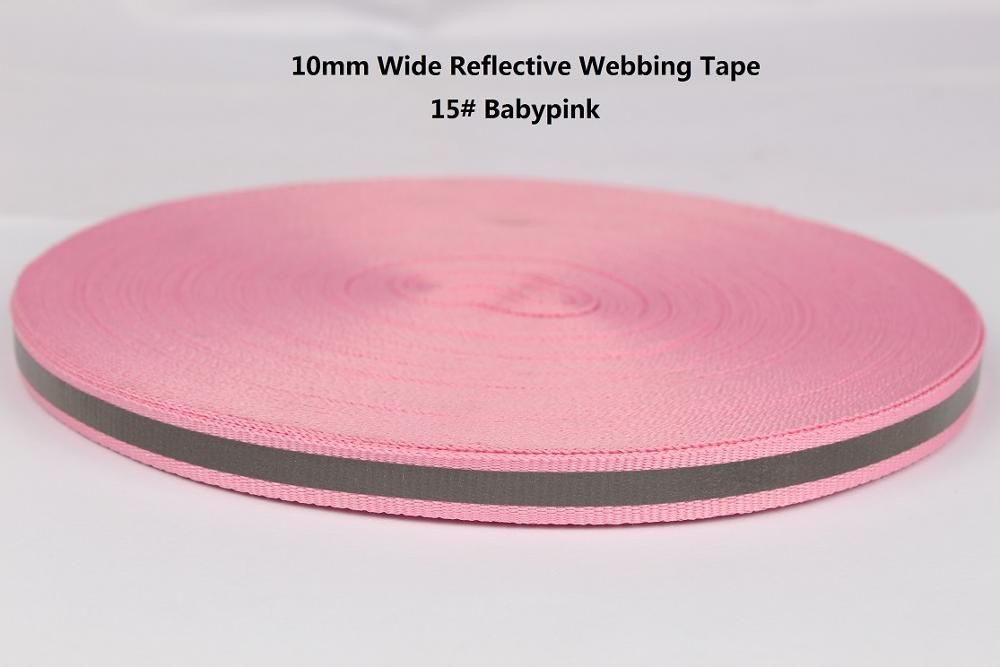 10mm breed reflecterende lint singels voor veilig product garment tassen schoenen DIY riem zwart grijs orange rood blauw groen roze geel: 15 babypink