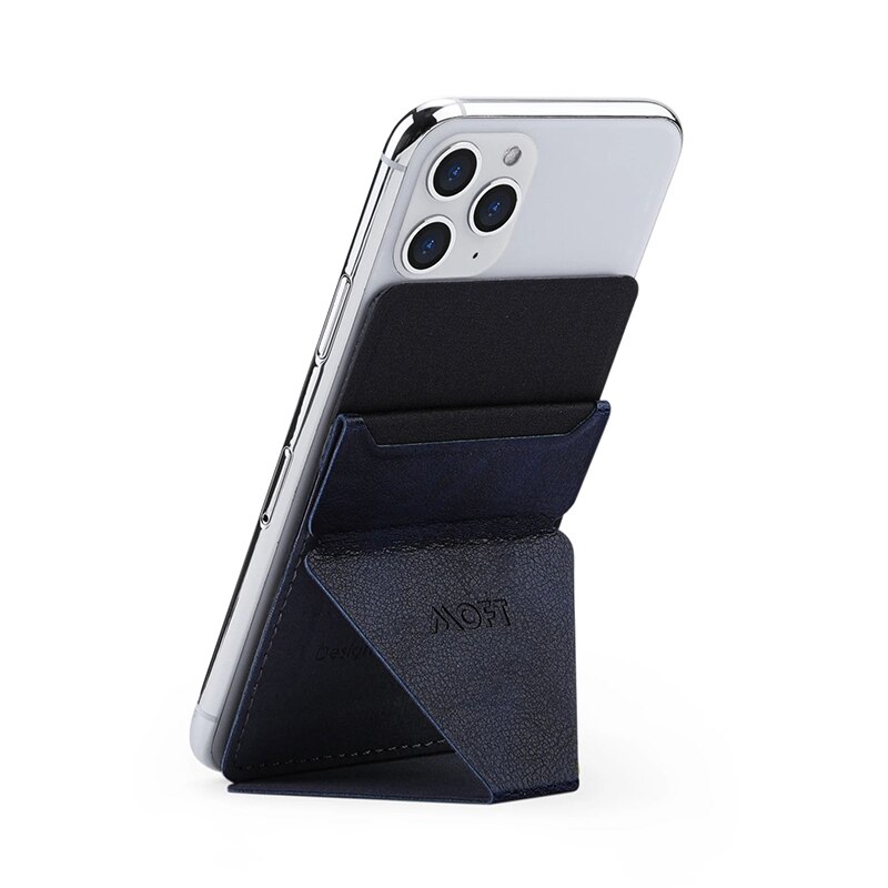 MOFT Reusable Adhesive 4-in-1 Phone Stand, Card Holder, Adjustable Viewing Angles, Magnetic, Thin with Grip to be Held: Navy Blue