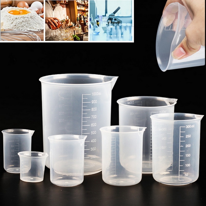 Taza medidora graduada de plástico transparente para hornear, recipiente para medir líquidos, jarra de 20ml/30ml /50ml /300ml /500ml/1000ml