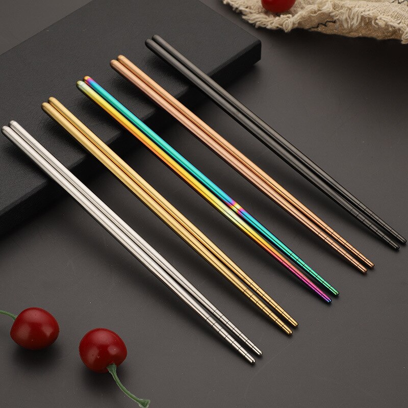 1 Pair Chopsticks Non-Slip Chinese Stainless Steel Reusable Metal Chopstick for Sushi Food Sticks Set Tableware Kitchen Tool