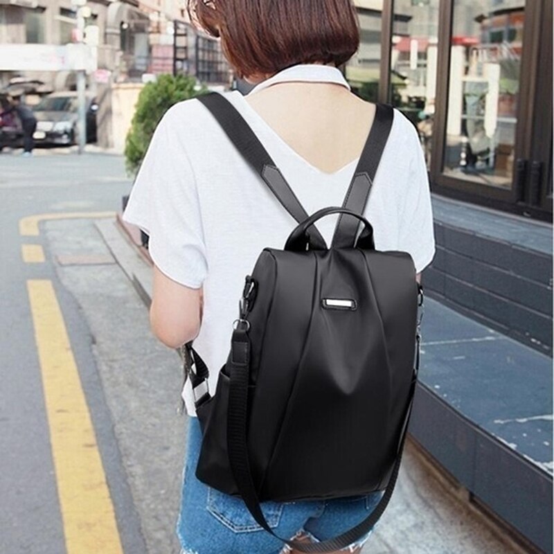 Casual Oxford Backpack Women Black Waterproof Nylon School Bags for Teenage Girls Travel Tote Backpack: black