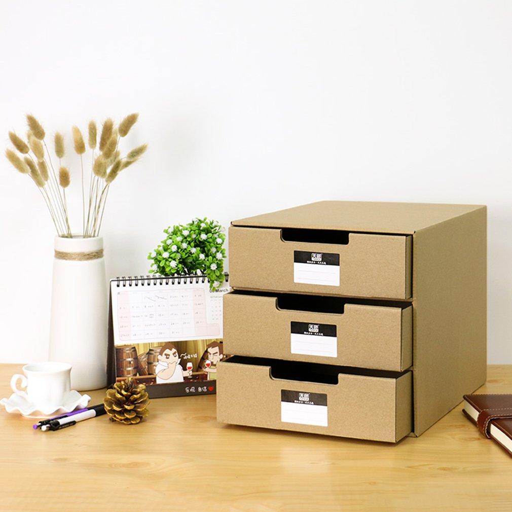 TIANSE TS-1503 Multi-Layers Kraft Paper Files Documents Cabinet DIY Home Office Organizer Documents Container Box