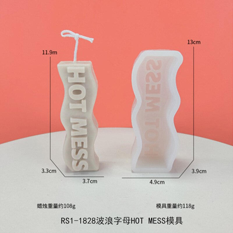Molde de silicona con forma ondulada de letras, vela de aromaterapia, cera de resina epoxi, artesanía de yeso para fiestas y pasteles, suministro para hornear: HOT MESS